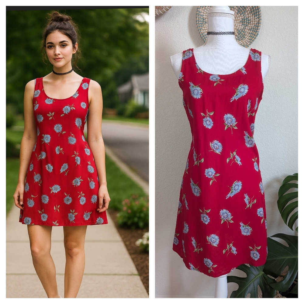 Vintage 90's Candice Candice Red Blue Daisy Dress